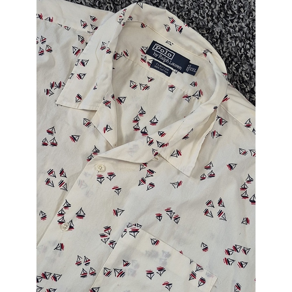 Polo Ralph Lauren Shirt Mens 2XL XXL Sailboat Clayton Button Up Short Sleeve VTG